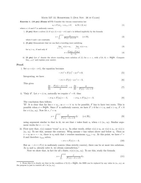 Math 527 A1 Homework 5 (Due Nov. 26 in Class) Proof. i. Set u = v(x ...