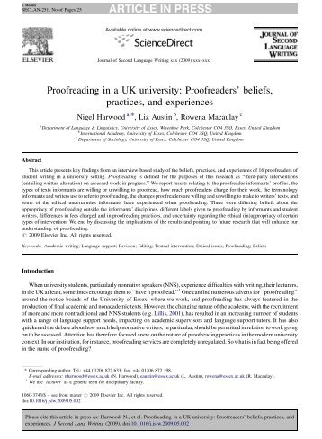 Proofreaders' beliefs, practices - University of Essex