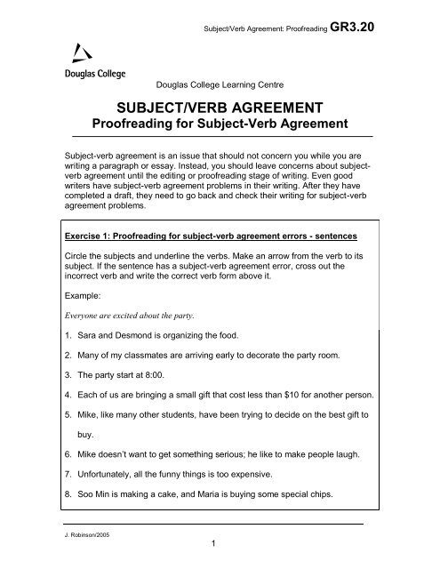 Proofreading for Subject-Verb Agreement - Douglas College