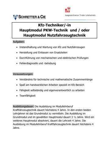 Kfz-Techniker/-in Hauptmodul PKW-Technik und / oder Hauptmodul ...