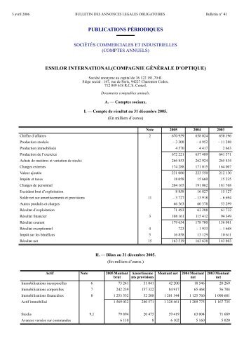essilor international(compagnie générale d'optique) - Journal Officiel