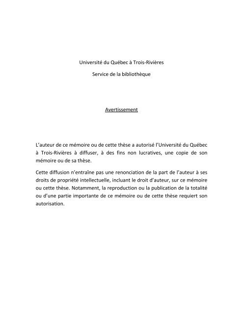 Université du Québec à Trois - Dépôt UQTR - Université du Québec ...