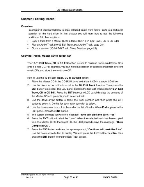 CD-R Duplicator User's Guide - Kingdom