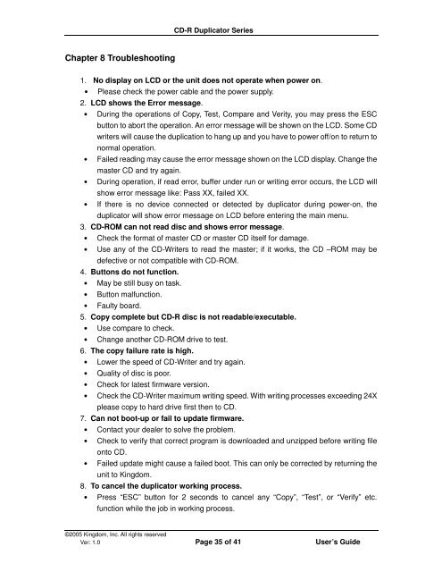 CD-R Duplicator User's Guide - Kingdom