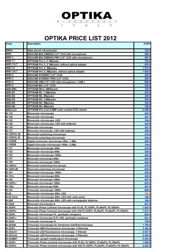 OPTIKA PRICE LIST 2012