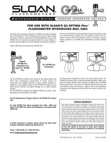 Maintenance Guide: G2 Optima Plus - Sloan Valve Company