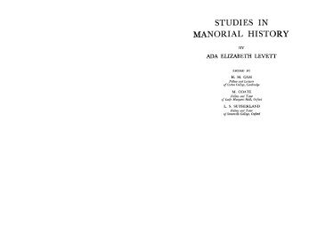 STUDIES IN MANORIAL HISTORY - Faculty of Social Sciences