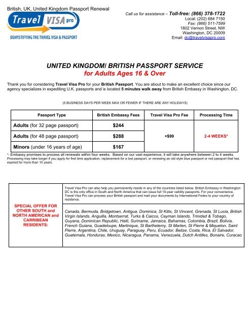 UNITED KINGDOM/ BRITISH PASSPORT ... - Travel Visa Pro