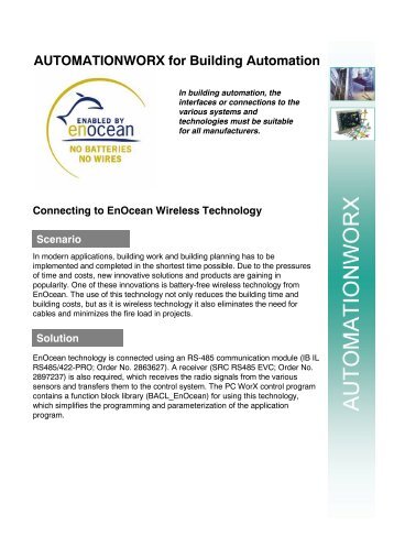 Connection to EnOcean Wireless Technology - Phoenix Contact