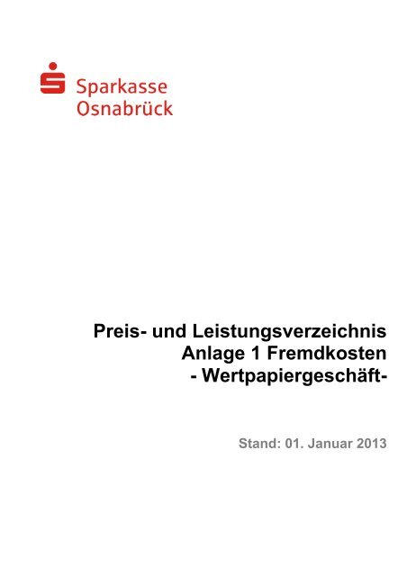 Fremdkosten Börse 01.01.13 - Sparkasse Osnabrück