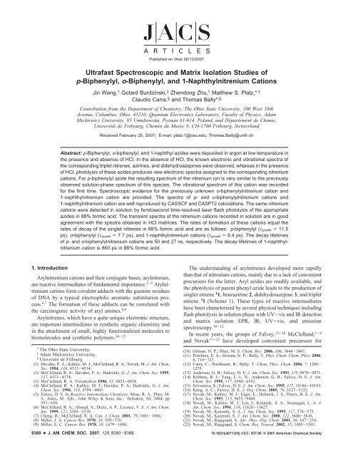 Ultrafast Spectroscopic and Matrix Isolation Studies of p-Biphenylyl ...