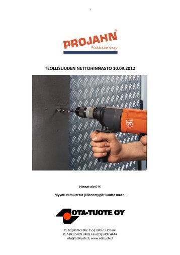 Projahn-tuoteluettelo ja -hinnasto - Ota-Tuote Oy