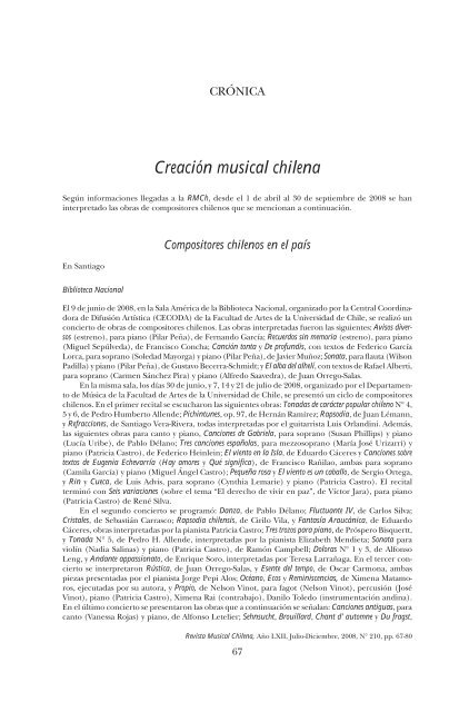 Creacion Musical Chilena Universidad De Chile