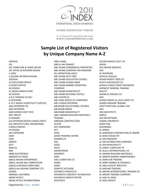 Sample List of Registered Visitors by Unique ... - Index Dubai