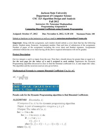 Computing Binomial Coefficients using Dynamic Programming