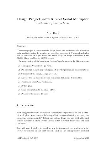 Design Project: 8-bit X 8-bit Serial Multiplier Preliminary Instructions