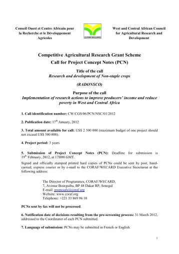 Competitive Agricultural Research Grant Scheme Call for Project ...