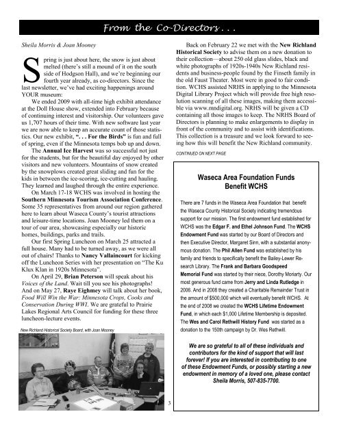 History Notes History Notes - Waseca County Historical Society