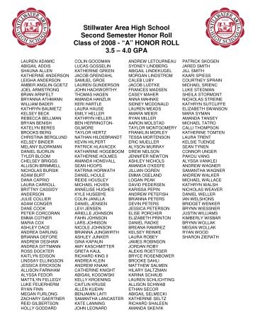 Stillwater Area High School Second Semester Honor Roll Class of ...