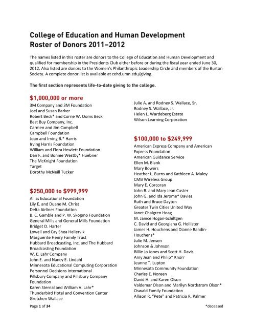 Roster of Donors 2011-2012 (pdf) - College of Education &amp; Human ...