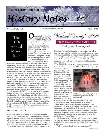 History Notes- - Waseca County Historical Society