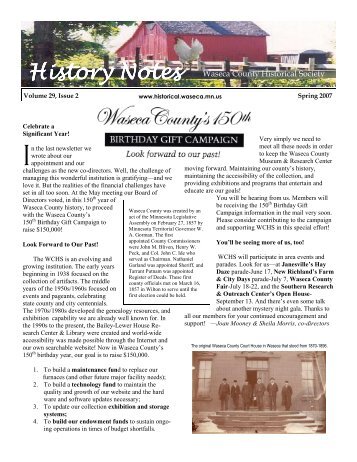 History Notes - Waseca County Historical Society