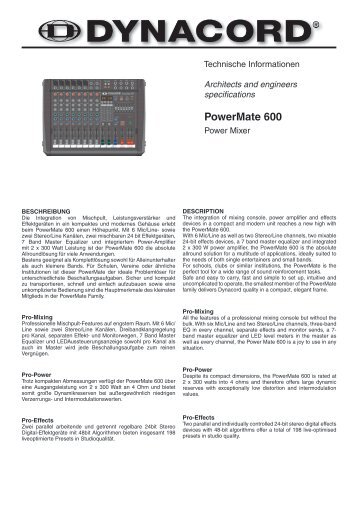 Dynacord PowerMate 600 Spec Sheet