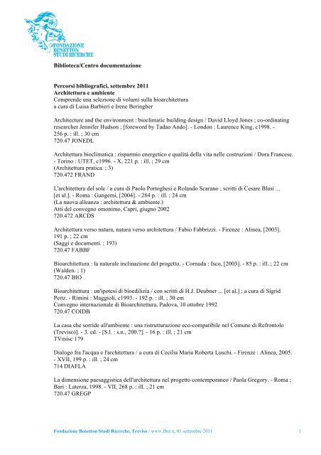 elenco bibliografia - Fondazione Benetton Studi Ricerche