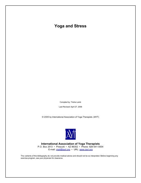 Yoga and Stress - International Association of Yoga Therapists