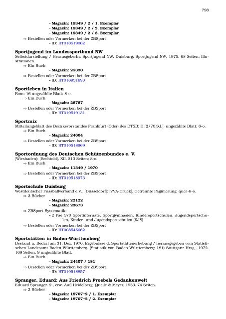 Neukatalogisate ZBSport - Zentralbibliothek der Sportwissenschaften