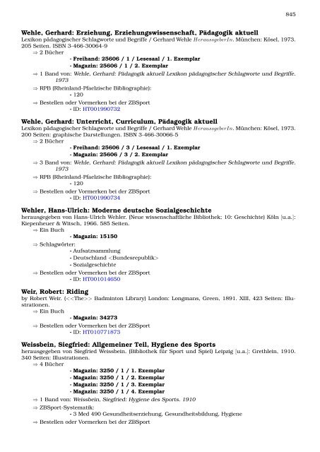 Neukatalogisate ZBSport - Zentralbibliothek der Sportwissenschaften