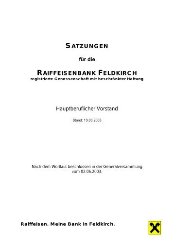 SATZUNGEN für die RAIFFEISENBANK FELDKIRCH