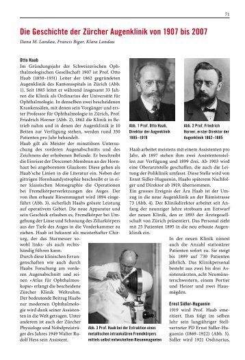 Die Geschichte der Zürcher Augenklinik von 1907 bis 2007 - ophta