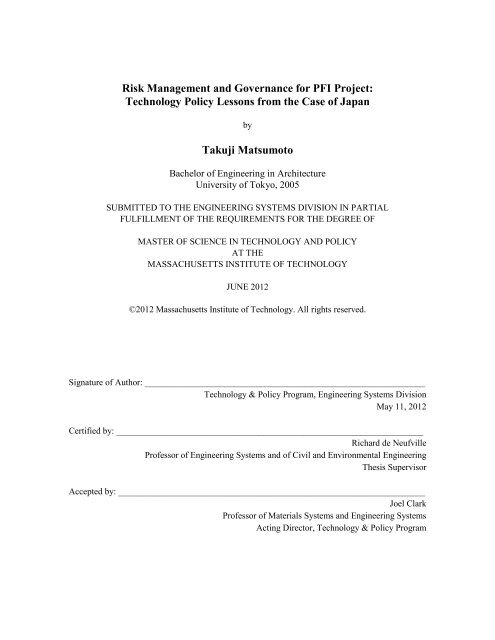 Risk Management and Governance for PFI Project ... - Title Page - MIT