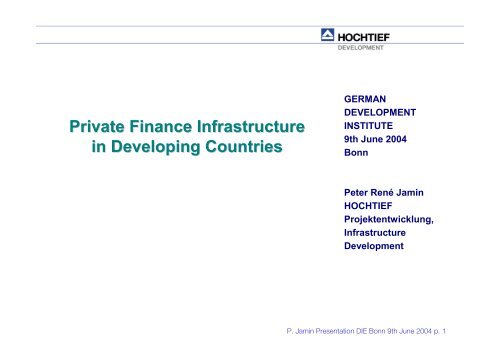 Private Finance Infrastructure in Developing Countries
