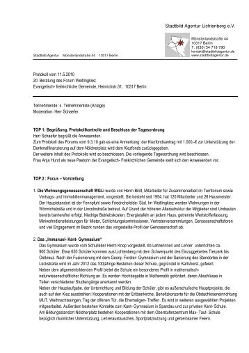 Stadtbild Agentur Lichtenberg e.V. Protokoll vom 11.5.2010 20 ...