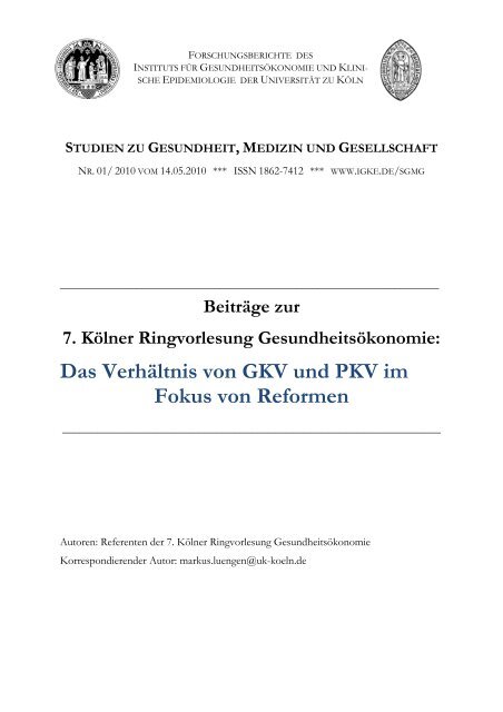 Das Verhältnis von GKV und PKV im Fokus von ... - Uniklinik Köln