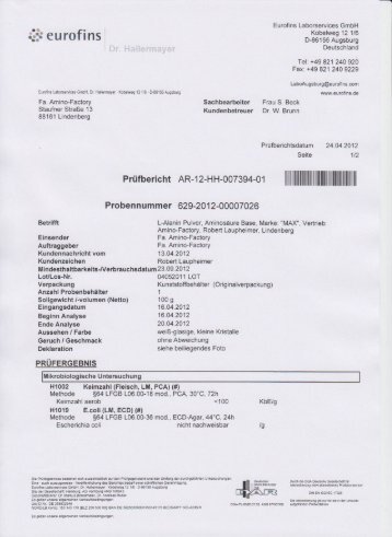 Laborbericht Mikrobiologische Untersuchung als ... - Amino-Factory