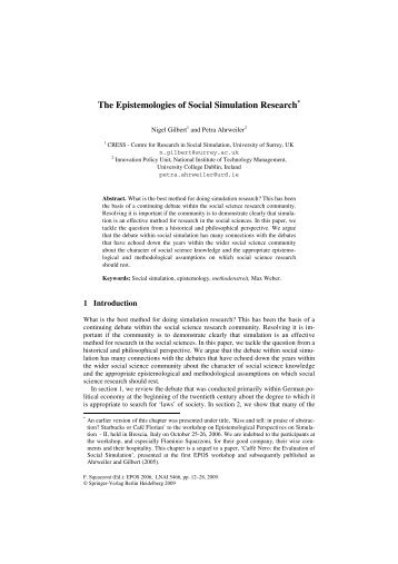 The Epistemologies of Social Simulation Research* - CRESS ...