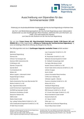 Ausschreibung von Stipendien für das Sommersemester 2009