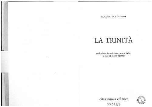 9. Riccardo da S. Vittore De trinitate - Istituto Teologico di Assisi
