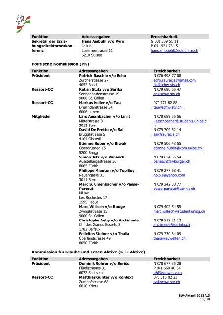 Adressen Vereinsjahr 2012/2013 Listes des adresses ... - Schw. StV
