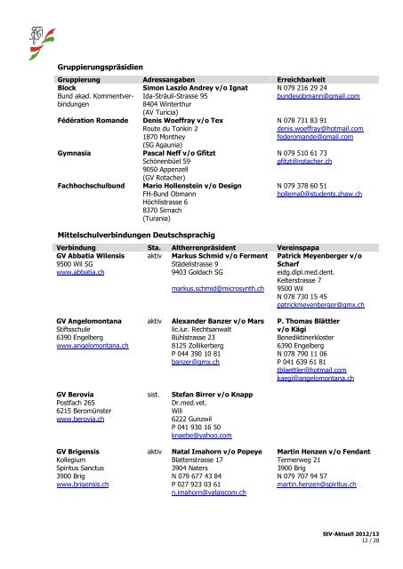 Adressen Vereinsjahr 2012/2013 Listes des adresses ... - Schw. StV