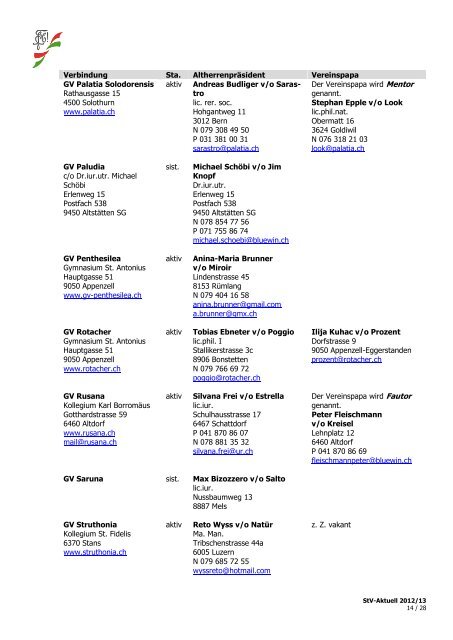 Adressen Vereinsjahr 2012/2013 Listes des adresses ... - Schw. StV