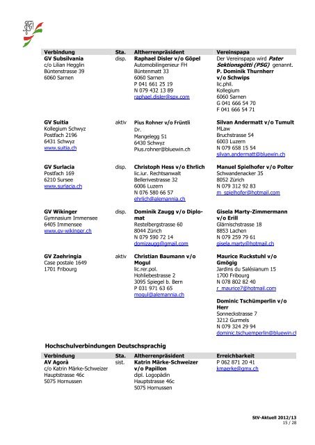 Adressen Vereinsjahr 2012/2013 Listes des adresses ... - Schw. StV