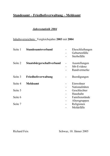 Standesamt – Friedhofsverwaltung – Meldeamt - Schwaz