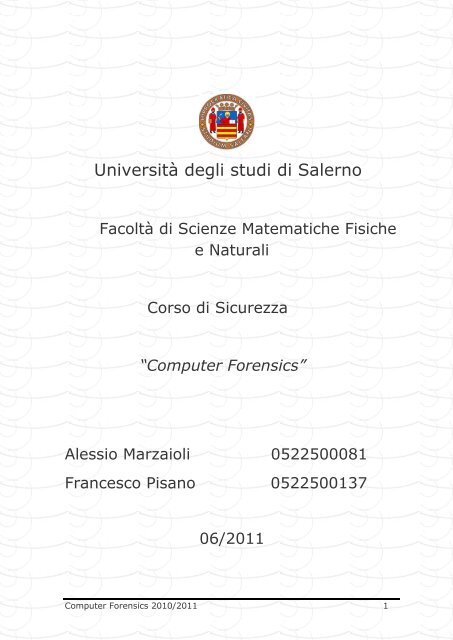 Università degli studi di Salerno - Dipartimento di Informatica ed ...