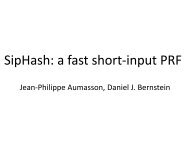 SipHash: a fast short-input PRF - Jean-Philippe Aumasson