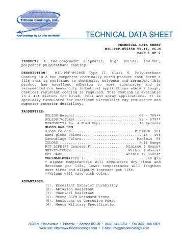 MIL-PRF-85285D Ty. II Cl. H Hi - TriCom Coatings, Inc.