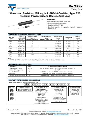 RW Military Wirewound Resistors, Military, MIL-PRF-26 ... - Vishay